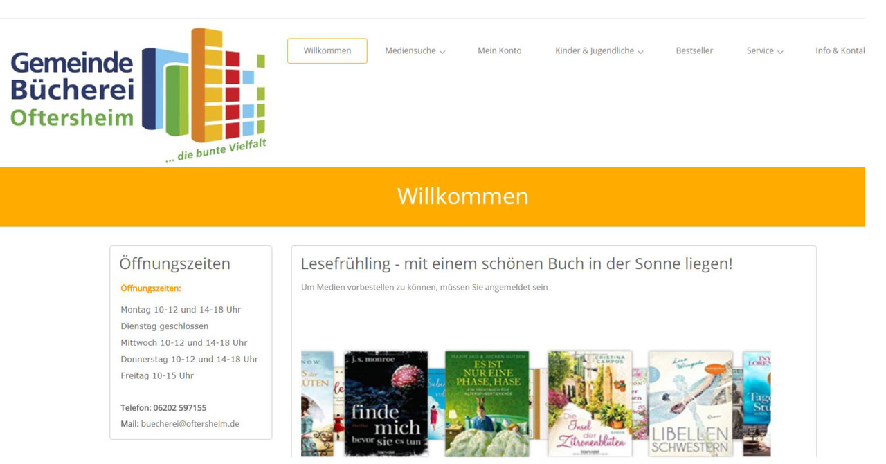 Screenshot: Startseite Webopac, Bild: Gemeindebücherei