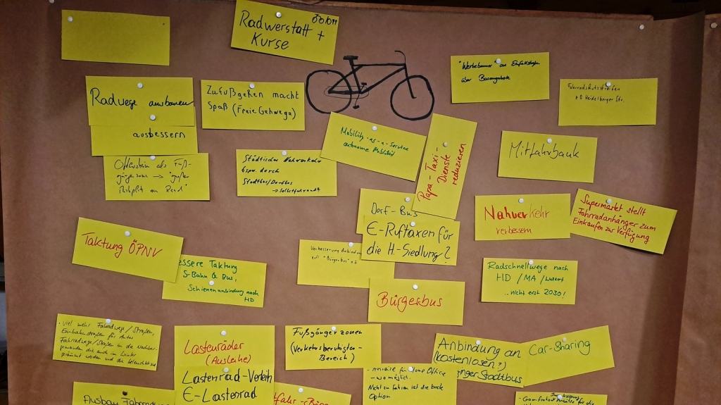 Bürgerforum Klimaschutz: Auf einer Pinnwand wurden die Ideen der Bürger*innen festgehalten, hier zum Thema Mobilität.