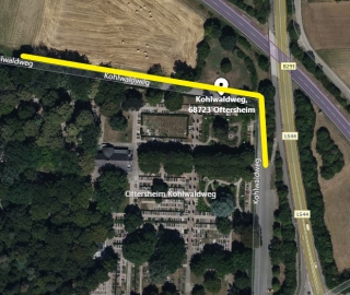 Die Karte zeigt, wo der Kohlwaldweg am Friedhof zeitweise gesperrt wird.