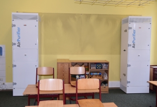 Luftfilter in einem Klassenzimmer der Friedrich-Ebert-Schule