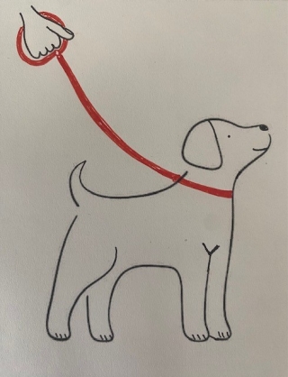gemalter Hund an der Leine
