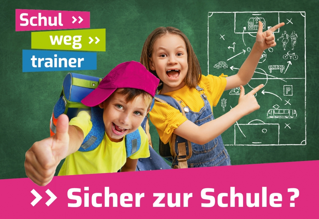 Plakat, das Werbung macht für den schulwegtrainer.de