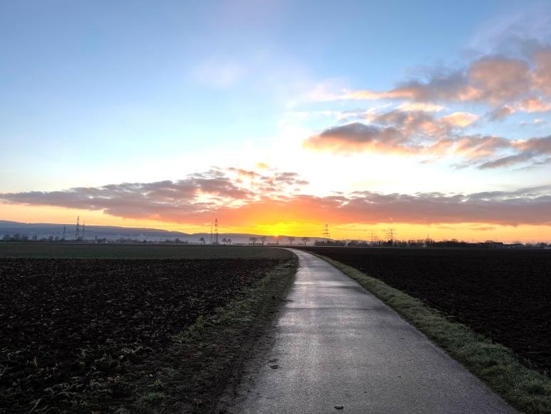 Feldweg in Oftersheim im Morgengrauen Feldweg in Oftersheim im Morgengrauen
