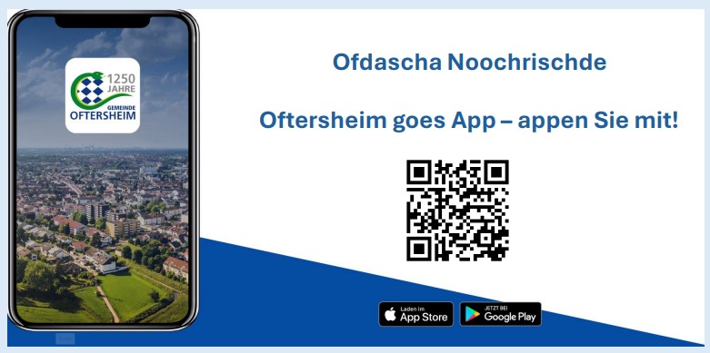 Ausschnitt einer Werbung für die neue Oftersheim App mit QR-Code